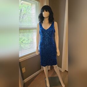 Blue Sequin Sleeveless Dress